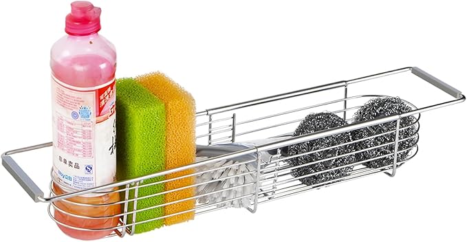YQh Retractable Sink Drain Rack, 304stainless Steel Expandable Sink Storage Rack, Adjustabl Kitchen Sponge Drying Rack, soap Rack, Breathable Drainage (Adjustable Length 14in-18in)