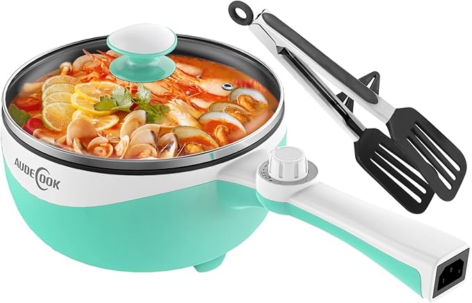 Audecook Hot Pot Electric, 1.7L Mini Electric Skillet Portable Nonstick Sauté Pan with Power Adjustment, Ramen Cooker Travel Multicooker for Steak/Soup/Egg/Oatmeal/Noodles