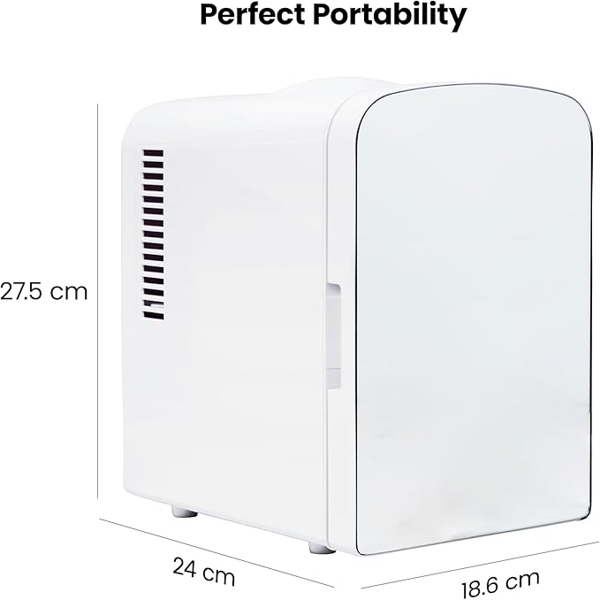 Chefman - Iceman Portable Mirrored Personal Fridge 4L Mini Refrigerator, Skin Care, Makeup Storage, Beauty, Serums & Face Masks, Small For Desktop Or Travel, Cool & Heat, Cosmetic Application, White