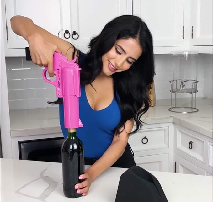 WineOvation Electric Gun Wine Opener (Pink) WNO-01P - Open your Wine Bottle fast and without hassle - Perfect Automatic Corkscrew for Gun Enthusiasts and Wine Lovers