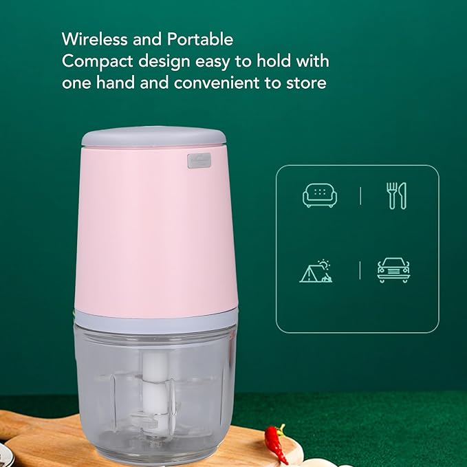 300ML Mini Meat Grinder Electric Mini Garlic Chopper USB Meat Grinder Food Processor Cordless Easily Chop Baby Food Maker Small Chopper for Vegetables Fruits Garlic (Roseate)