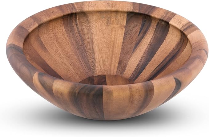 Arthur Court Acacia Wood Modern Bowl for Fruits or Salads 6 inch Tall 16 inch Diameter Wavy Large