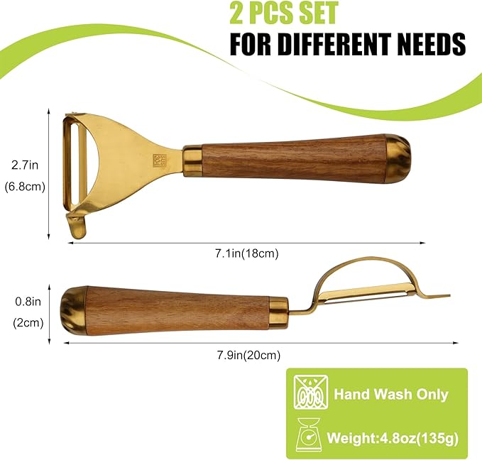 Potato Peelers,Premium 304 Stainless Steel Vegetable Peeler Set, Rosewood Handle For Kitchen, I and Y-shaped Peelers for Fruit Veggie Potatoes Carrot Cucumber，Ultra Sharp Rotary Blade(2-Piece)