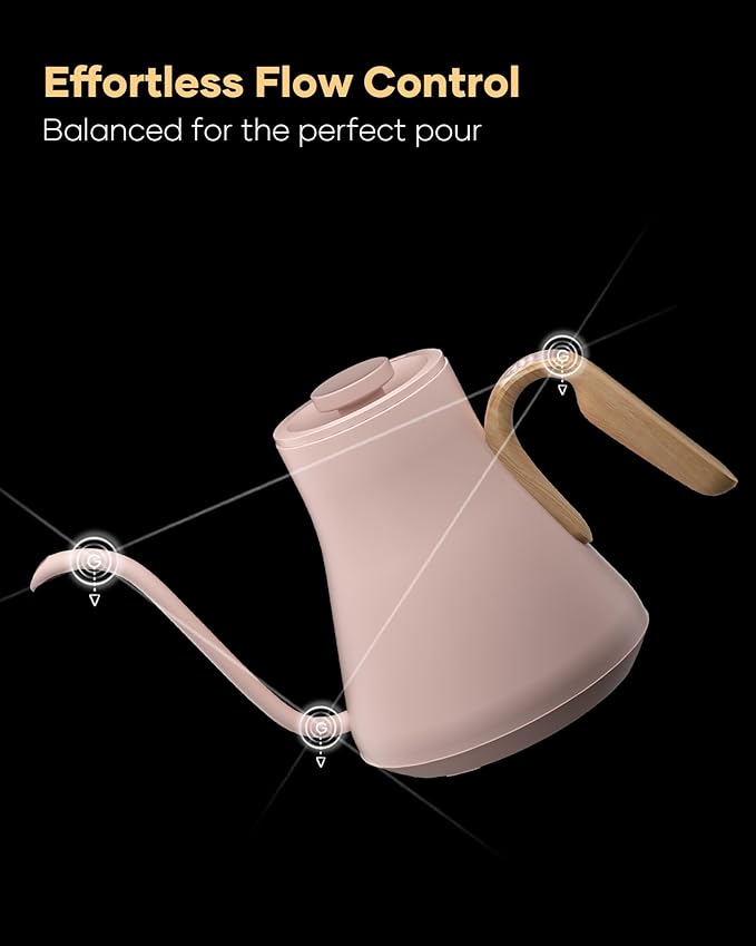 Cocinare Barista Collection Gooseneck Electric Kettle, ±1℉ Precise Temperature Control for Pour-Over Coffee & Tea, Quick Heating 1500W, Stainless Steel Interior, 0.9L (Munch Pink)