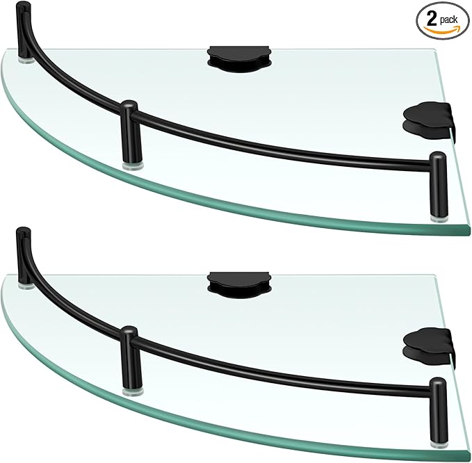 Crowye 2 Pcs Corner Shower Shelf 2-tier Glass Corner Shelf Stainless Steel Wall Mounted Bathroom Organizer for Storing Shower Gel Shampoo Brush, 9.25 Inches (Black)