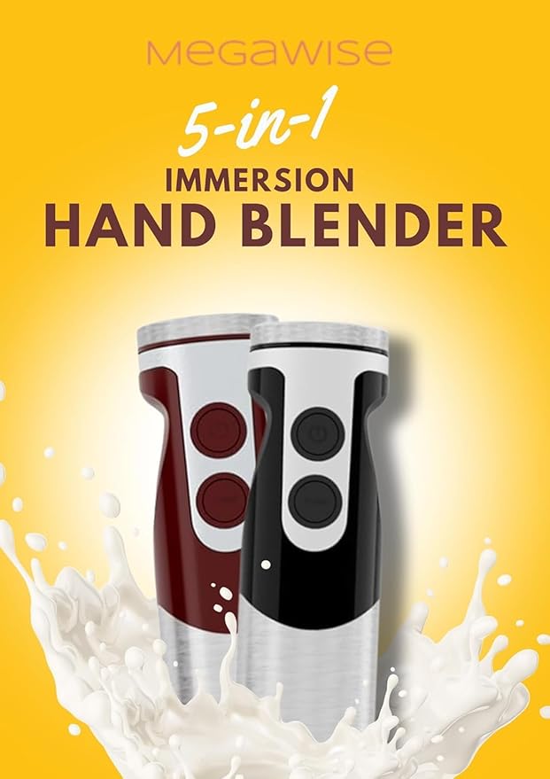 MegaWise Pro Titanium Reinforced 5-in-1 Immersion Hand Blender, Powerful Motor with 80% Sharper Blades, 12-Speed Corded Blender (Black)