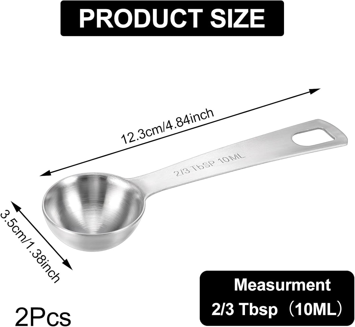 2 PCS 2/3 Tbsp (1 2/3 tsp | 10 ml | 10 cc) Measuring Spoons, Tablespoon Measuring Spoon, Stainless Steel Measuring Spoon for Kitchen Cooking Spoons(Silver)