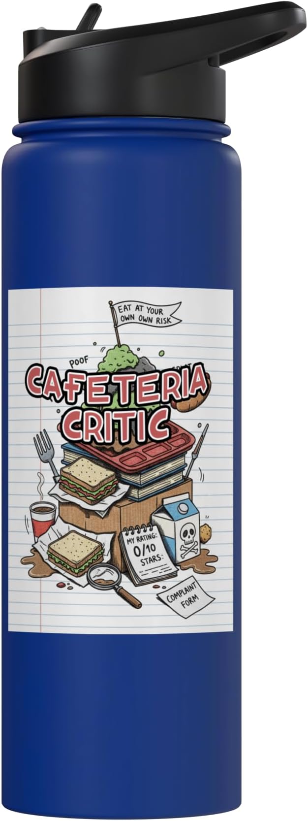 Cafeteria Critic - Student Lunch School Humor Food Chaos Stainless Steel Insulated Water Bottle