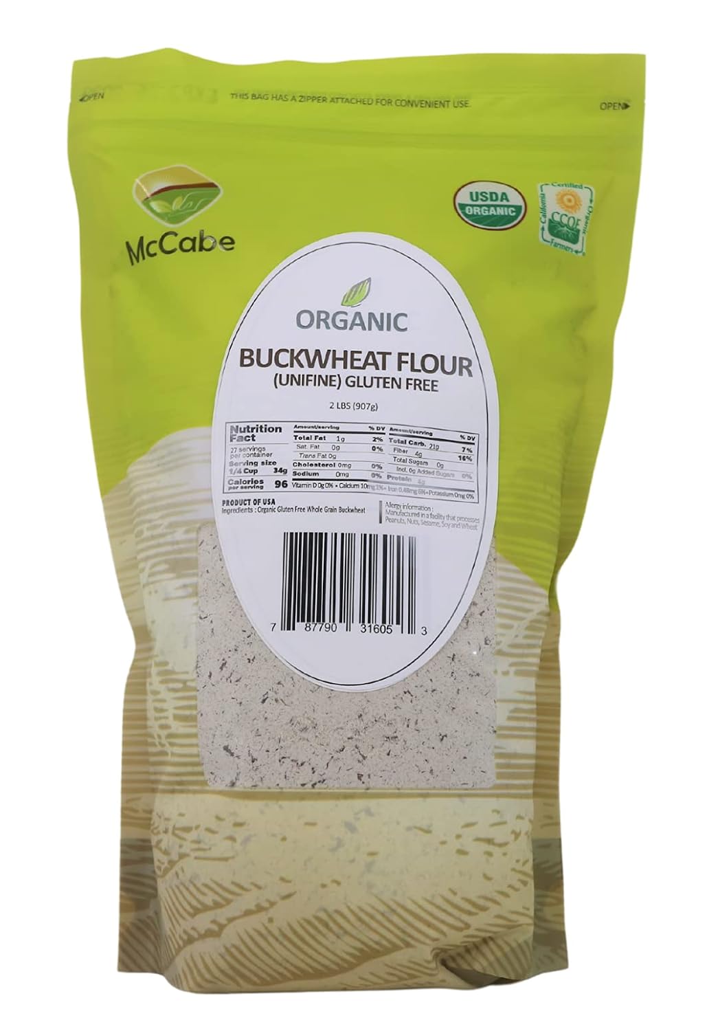 McCabe Organic Buckwheat Flour - Buckwheat Flour Organic | Rich with Fiber & Minerals | USDA and CCOF Certified | Packed in USA | 2Lbs (Pack of 3)