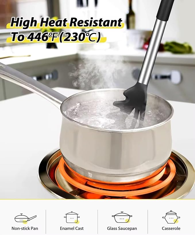 AR3T Home Essentials Silicone Pasta Fork and Ladle Spoon Set, Large Non-Stick Kitchen Utensils for Cooking, Serving