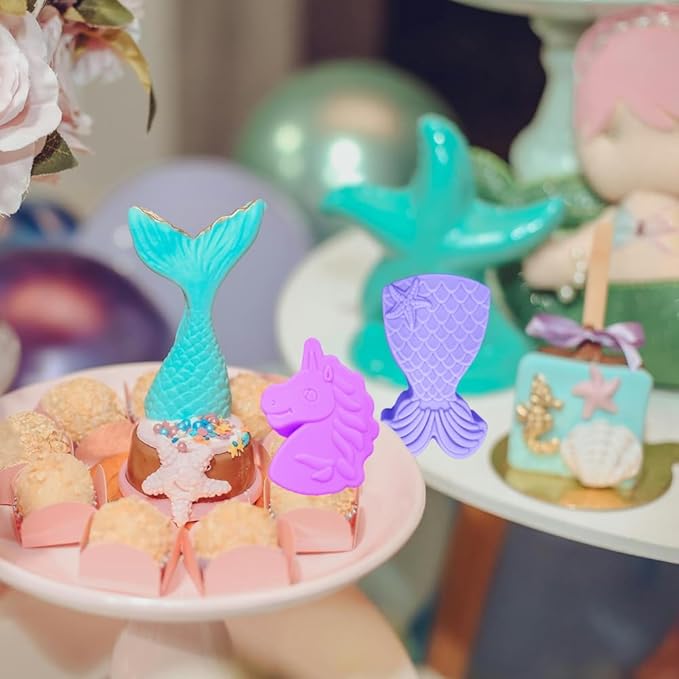 2 Pack Unicorn Molds Silicone 4 Cavity 3D Big Cartoon Themed Baking Mould Tray with Mermaid Rainbow Star for Baby Shower Birthday Party Chocolate Cake Mousse Pastry Soap Crayons Cupcake Topper