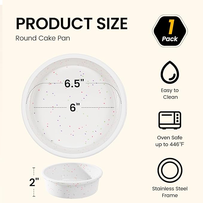 SJ 6 Inch Silicone Round Cake Pan with Metal Reinforced Frame 1Pack, Nonstick Silicone Cake Mold for Baking Suitable for Making Layers, Cheese & Chocolate Cakes