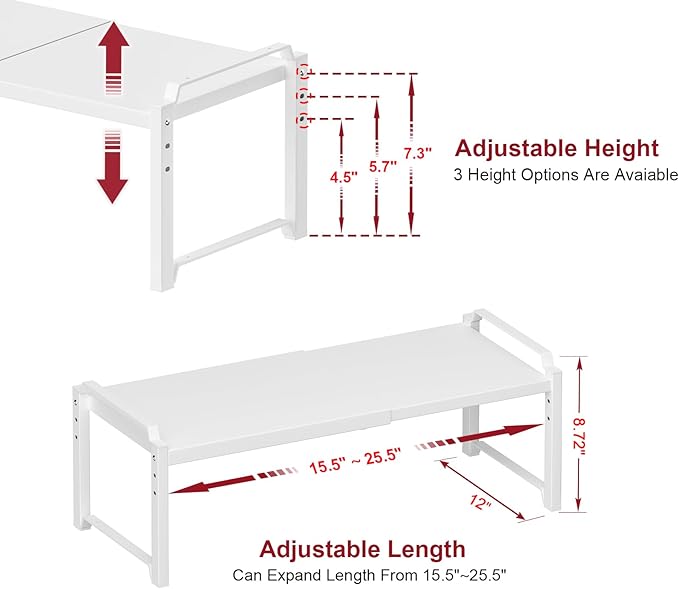X-cosrack 12" Wide 100LBS Loading-Bearing Heavy Duty Kitchen Storage Shelf, Expandable Cabinet Shelf Organizer, Stackable Adjustable Storage Shelves for Kitchen Cabinet Cupboard Pantry Counter
