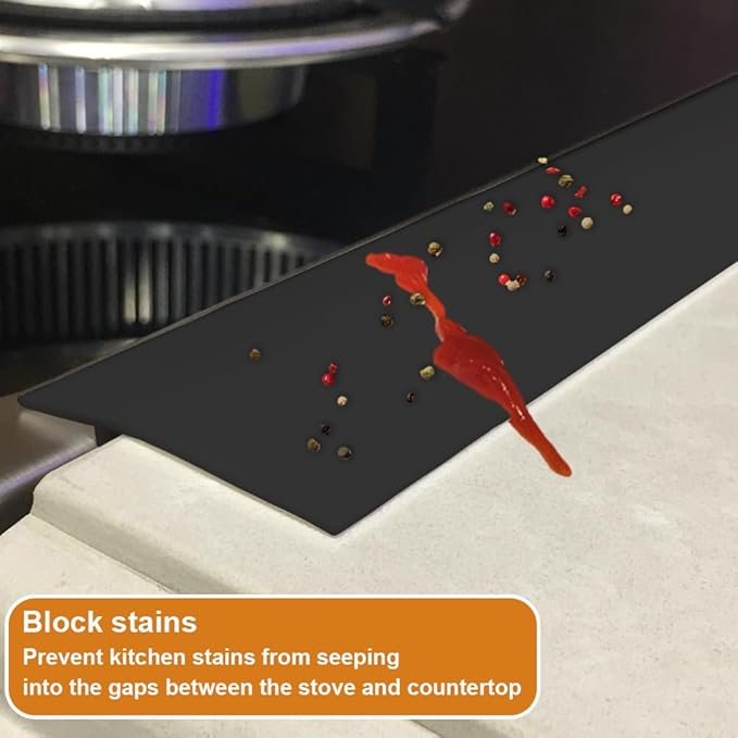 Foldable Stove Gap Filler Kitchen Counter Range Guards 25inch,Silicone Stove Gap Covers Electric Stoves Gap Filler Oven Side Sealing Strip Between Countertop and Stovetop Pack 2 (Black)