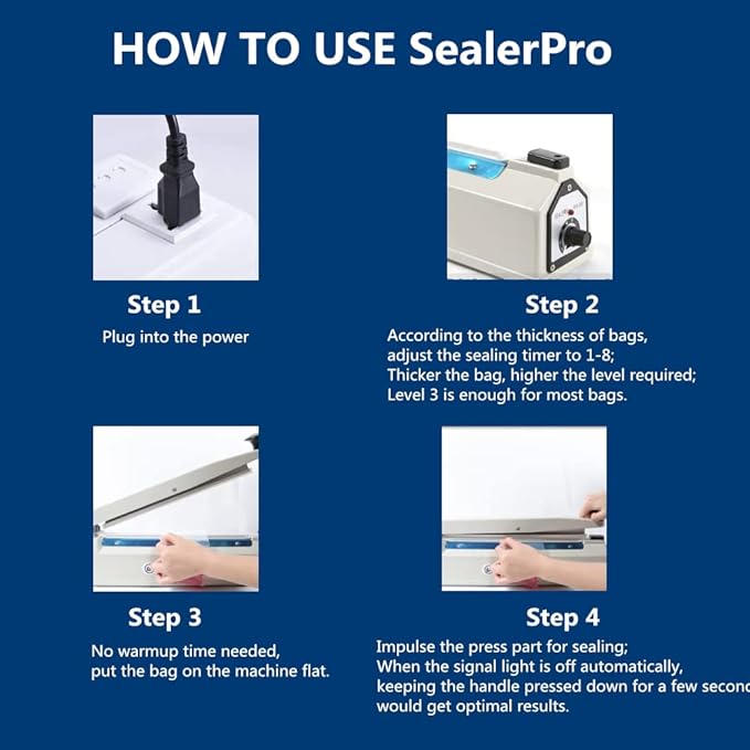 Sealer Pro, Patented 8-inch Impulse Heat Sealer, 2-mm Sealing Width Super Heavy Duty Bag Sealing Machine with Extra 2 Replacements, 1Fuse Included, White