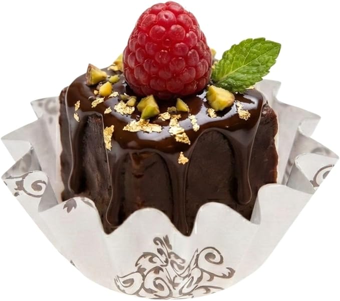 Restaurantware Panificio 0.4 Ounce Baking Cups 200 Flared Cupcake Liners - Oven-Ready Freezable Black And White Paper Muffin Cases Disposable Vintage Floral For Wedding Parties Baby Showers