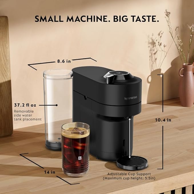 Nespresso Vertuo Pop+ Coffee and Espresso Maker by De'Longhi, Black Matte with Dark Chrome