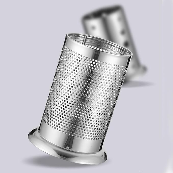 Tissting Stainless Steel Kitchen Utensil Holder, Chopsticks Straw Basket Drying Rack Utensil Organizer, Round Silverware Draining Organizer Drying Rack with Drain Holes