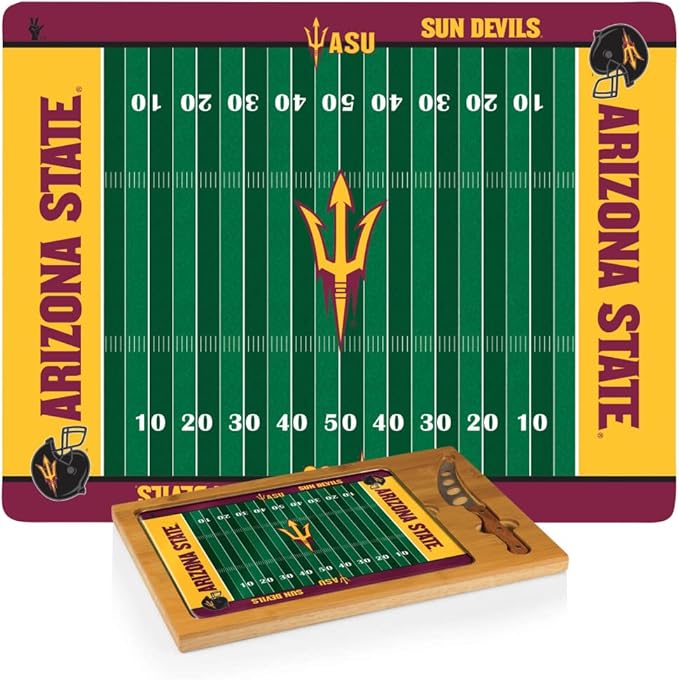 PICNIC TIME NCAA Icon Glass Top Cutting Board & Knife Set, Cheese Boards Charcuterie Boards, Serving Platter, (Parawood & Bamboo)