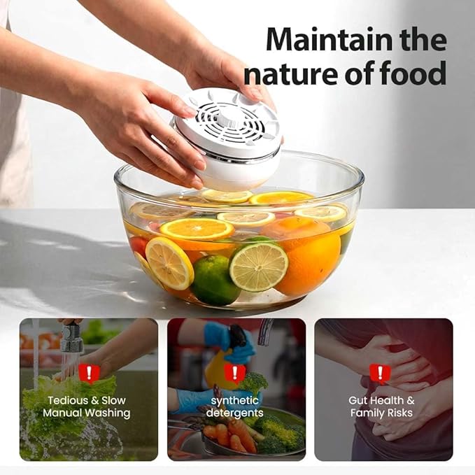 Fruit and Vegetable Washing Machine, Waterproof Fruit and Vegetable Cleaner, Rotatable Fruit and Vegetable Machine, The Fruit Cleaner Device Automatically Turns on in The Water (Khaki)