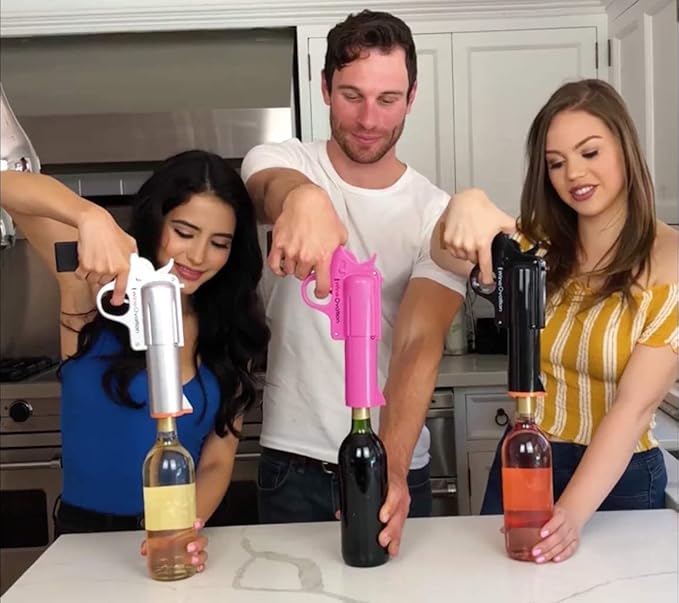 WineOvation Electric Gun Wine Opener (Blue) - Open your Wine Bottle fast and without hassle - Best Electronic Automatic Corkscrew for Gun Enthusiasts and Wine Lovers - Rechargeable Battery Operated