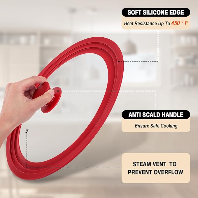 Universal Lids for Pots, Pans and Skillets, Replacement Pan Lid with Tempered Glass and Heat-Resistant Silicone Edge, Fits 9", 9.5",10" Cookware, Durable Frying Pan Cover