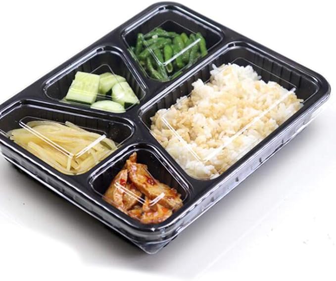 Hemoton 5 Compartment Meal Prep Containers 30 Pack 45Oz Stackable Food Storage Boxes with Lids Microwave Safe Disposable Bento Boxes for Meal Prep Takeout Restaurant Use