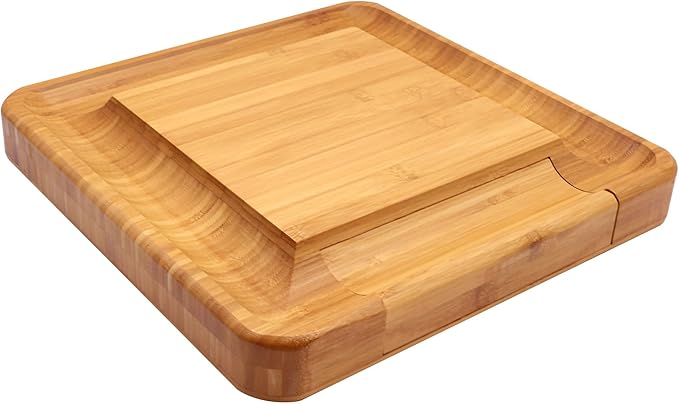 Sarolta Homewares Bamboo Cheese & Sushi Cutting Board and Platter with Brushed Stainless Steel Cutlery Set - Single Set