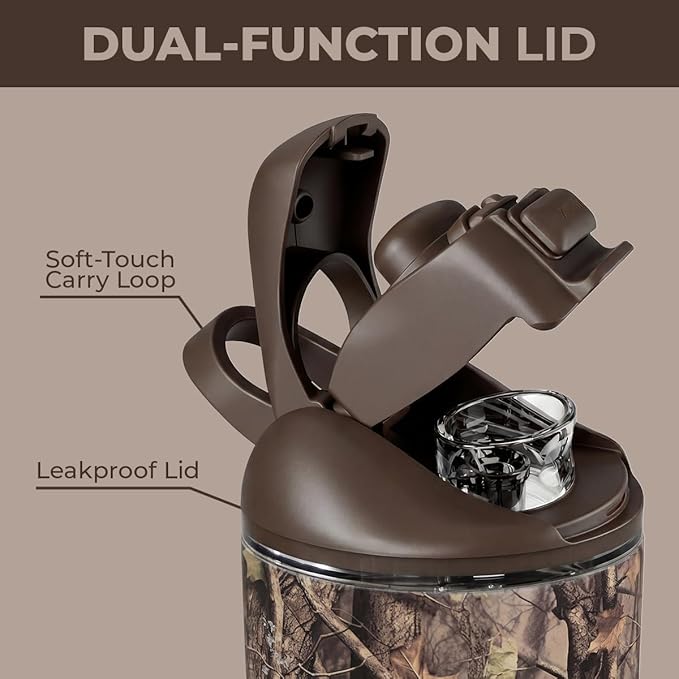 HydroJug Ease2o Water Bottle with Straw & Chug Lid, Stainless Steel, Vented Cap to Help Reduce Pressure, Water-Level Window, Cup Holder Friendly, Non-Slip Base – 40oz, Woodland