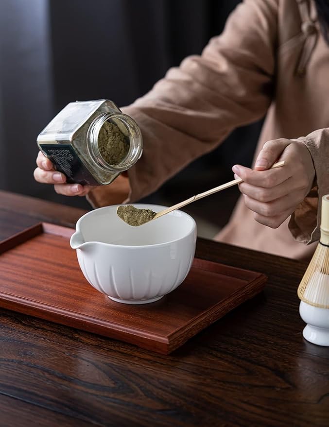 TANG PIN Matcha Set - Match Bowl and Whisk, 15 OZ, Matcha Scoop | Matcha Whisk Stand (Chasen Holder) - 4pc Perfect Matcha Kit for Matcha Tea Ceremony (White)