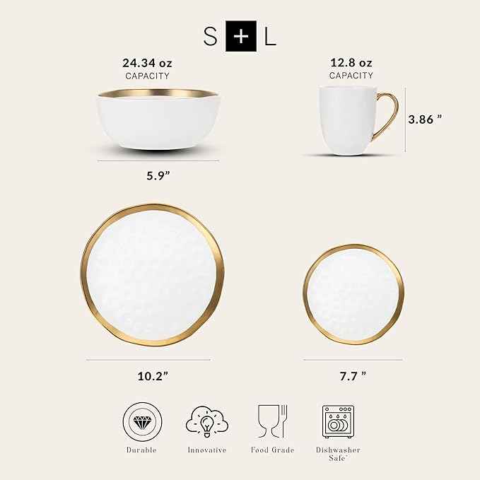 Stone Lain Florian Modern Porcelain Dish Set, 32-Piece Dishes for 8, White