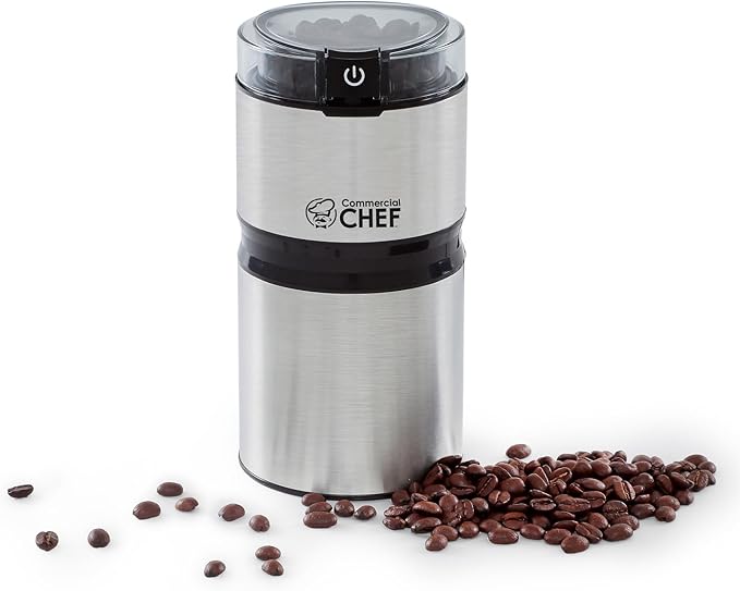Electric Coffee Grinder Spice Grinder - Stainless Steel Blades Grinder for Coffee Bean Seed Nut Spice Herb Pepper, Brushed Stainless Steel Texture and Transparent Lid