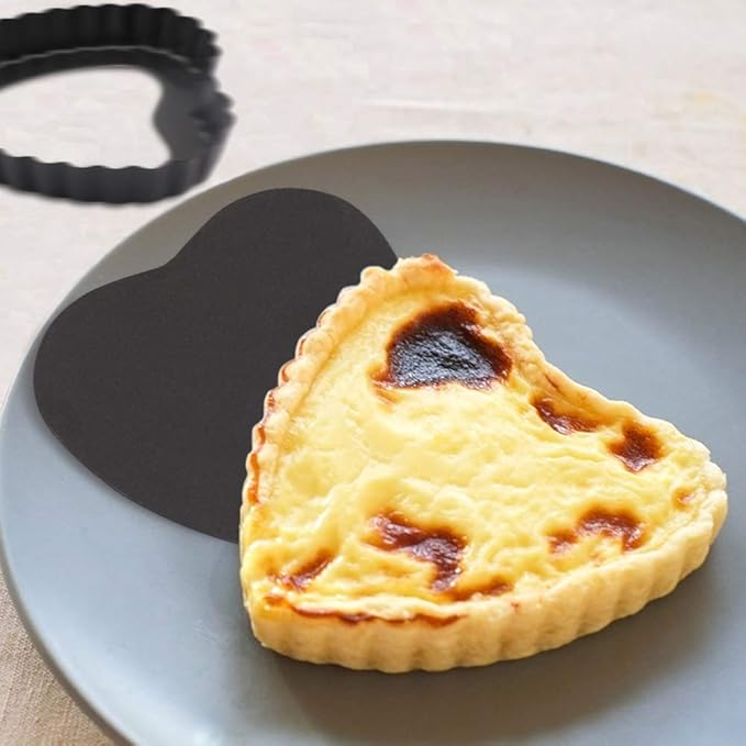 Mini Tart Pan Set of 6 Non-Stick 4 Inch Heart-shaped Quiche Pan with Removable Bottom Tart Pan for Pies, Quiche Bakeware, Muffin Molds, Cake Baking, Kitchen
