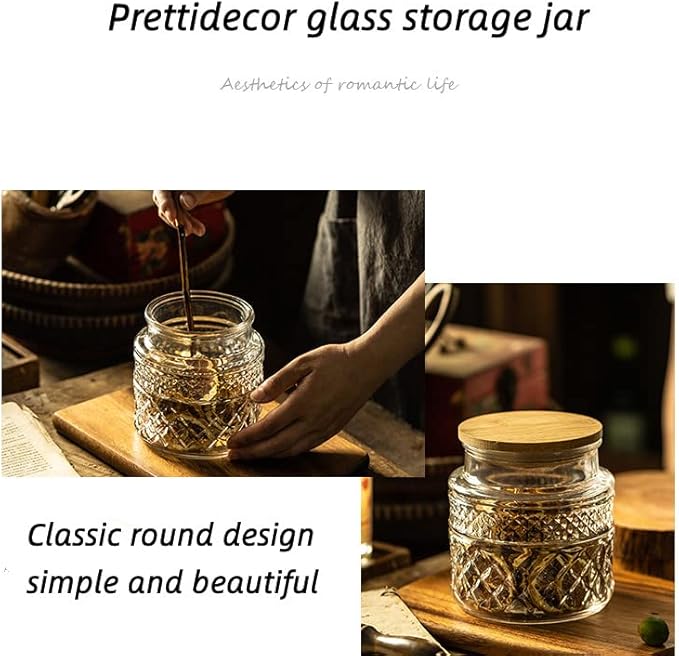 Prettidecor Glass Storage Jar, 38 FL OZ, Food Canisters with Bamboo Lid, Kitchen Containers Decorative Airtight Glass Jars For Cereal Nuts Snack Candy Cookies Coffee Tea