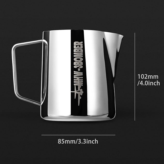 MHW-3BOMBER Espresso Steaming Pitcher Milk Frothing Pitcher Stainless Steel Milk Coffee Cappuccino Latte Art Barista Cup 16.9oz/500ml (Glossy), P5002S