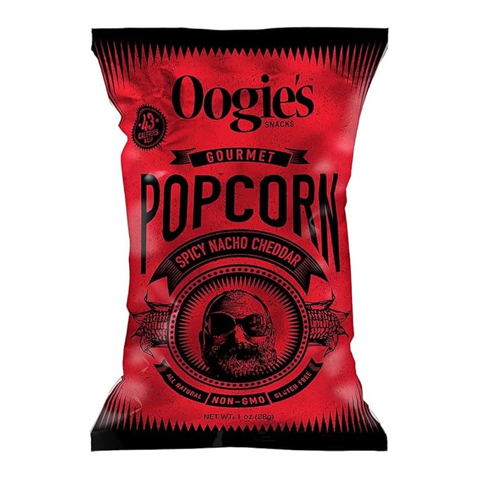 Oogie's Gourmet Popcorn | 20 Pack | Spicy Nacho Cheddar Flavor | Gluten Free Popcorn Snacks | 1oz Individual Bags