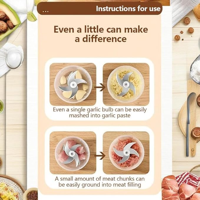 Electric Garlic Chopper,Mini Portable Veggie Chopper,300ML Garlic Grinder Masher Onion, Blender to Vegetable, Cordless Food Processor for Ginger