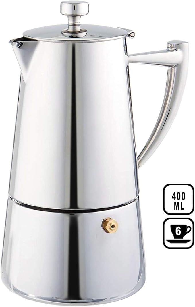 Cuisinox Roma Stovetop Espresso Maker COF-6R, Stainless Steel Coffee Percolator Stovetop, Heat-Resistant & Non-Reactive, 6-Cup Italian Espresso Maker Easy to Clean, Durable Stove Top Percolator