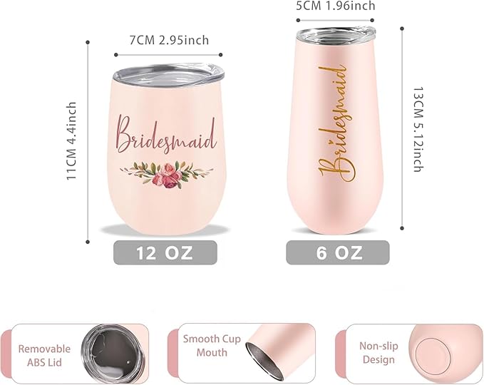 CARAKNOTS Bride Tribe Gifts Bride Tribe Cups Wedding Wine Tumbler for Bridal Shower Bachelorette Party Favor Accessories Pink Bridesmaid Cups Stainless Steel Wine Tumbler with Lid and Straw 12 oz
