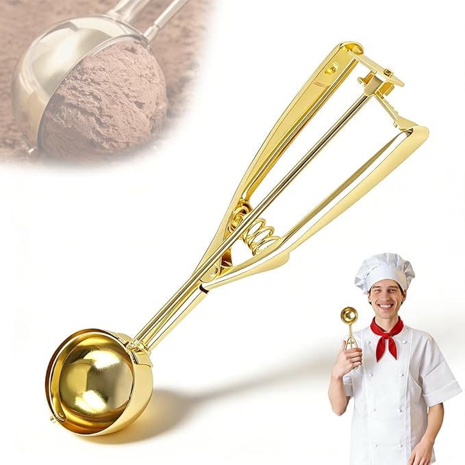 Gold Ice Cream Scoop 304 Stainless Steel Cookie Scoops for Baking Melon Baller with Trigger 3 Sizes (Gold, S)