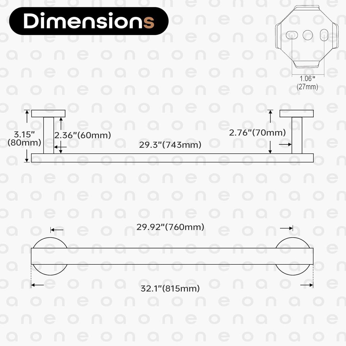 32 Inch Bathroom Towel Bar Bath Towel Rack Kitchen Towel Holder Long Towel Rails Wall Mounted SUS304 Stainless Steel Matte Black AN4001MB-L32