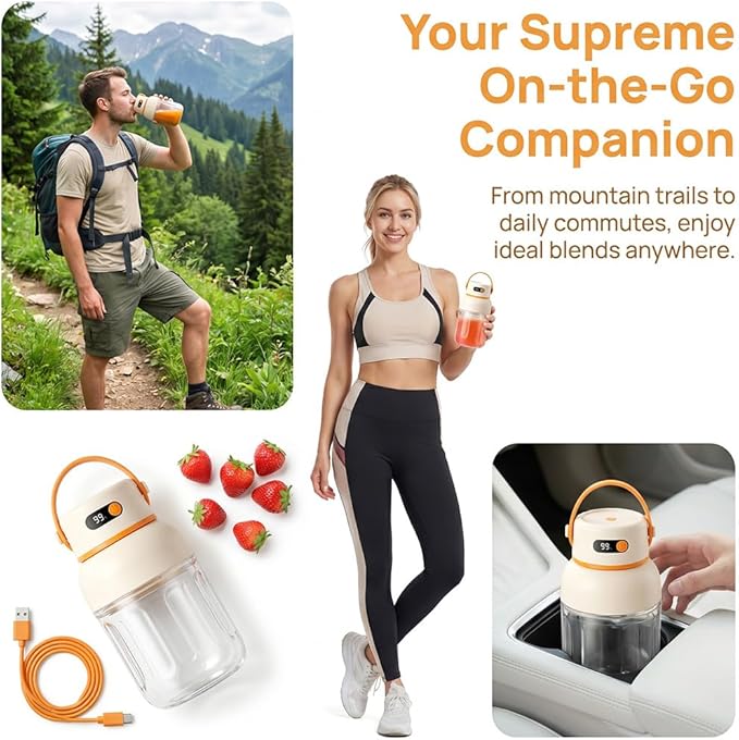 Portable Electric Juicer Cup with Zero Cord Hassle, Personal Size Juicer Cup, USB-C Rechargeable Electric Blender,18000RPM Motor, Leakproof Travel Juicer for Gym, Office, Outdoors (800ml)