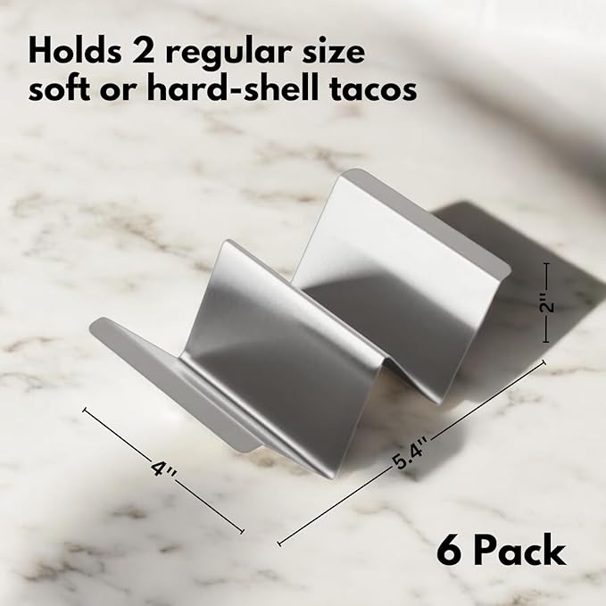 Large Tortilla Warmer w Taco Holder Set of 6 Stainless Steel, Taco Bar Serving Set for A Party - Taco Party Supplies Taco Kit, Taco Night Accessories Essential Bundle - Complete Taco Tuesday Solution