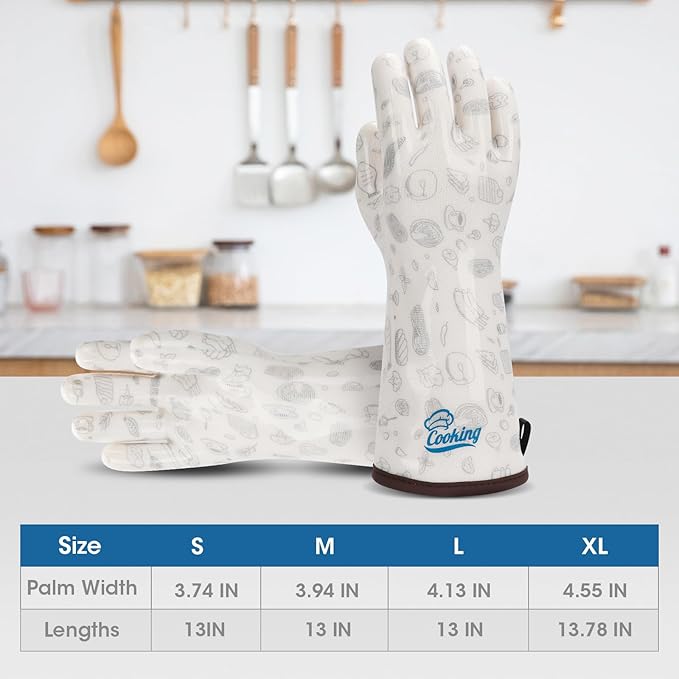 Liquid Silicone Gloves Baking for Oven Heat Resistant Glove with Fingers Hot Mitts for Women Fireproof White XLarge