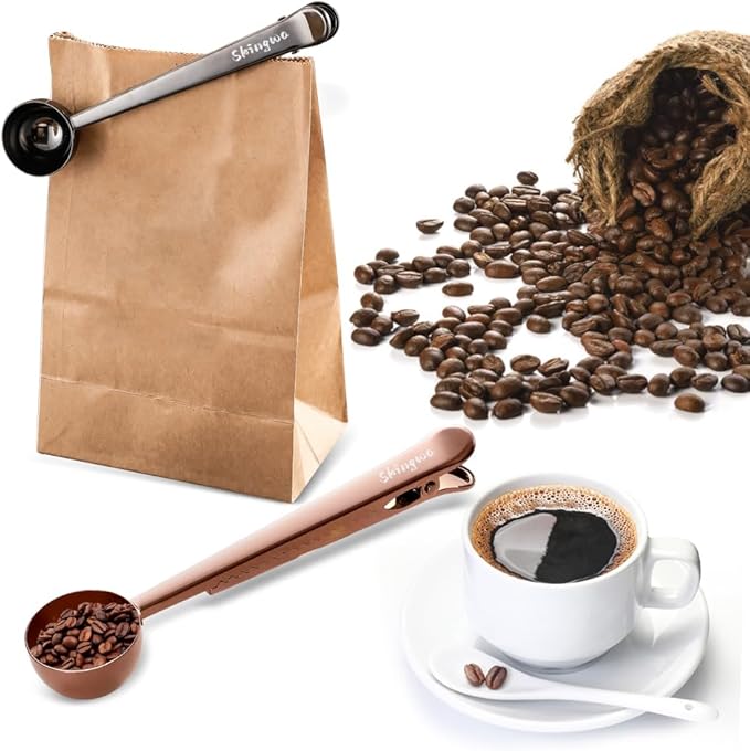 Rose Gold Coffee Scoop with Bag Clip, Multi-Function Milk Powder Measuring Spoon, 20ml