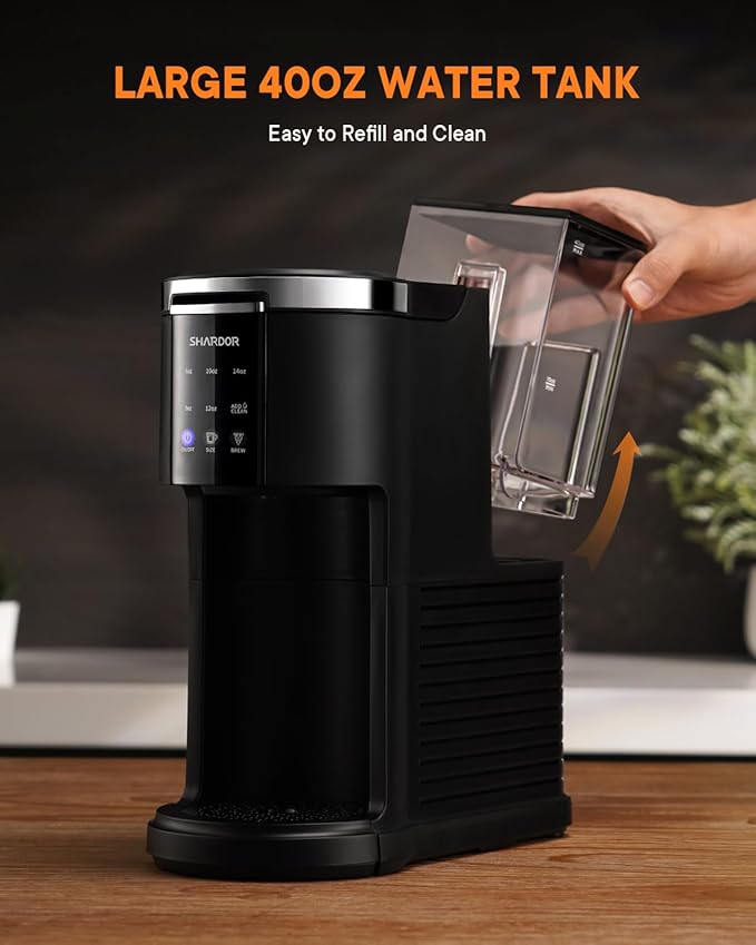 SHARDOR 3 in 1 Coffee Maker, K Cup Coffee Maker Compatible with Ground Coffee & Teas, Single Serve Coffee Machine, 6–14oz Brew Sizes, 40oz Detachable Water Reservoir, Descale Settings, Black