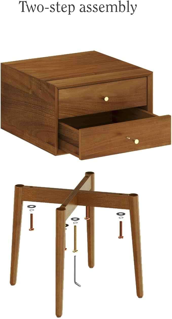 Nathan James 32704 Harper Mid-Century Oak Wood Nightstand with 2-Drawers, Small Side End Table with Storage, Brown