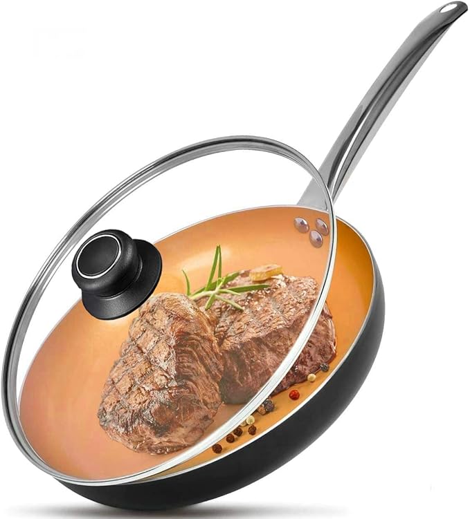 10.5 Inch Pan Lid, Frying Pan Lid, Fry Pan Lid, Skillet Lid, Pan Lid with Handle Compatible with 10-10.7 Inch Kitchen Cookware, Tempered Glass Cover, 10.5"