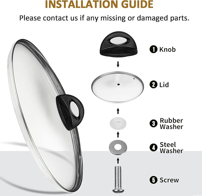 Glass Lids for Pot and Pan, 8, 9.5, 10.25, 11, 12, 12.6, 13.5, 14 Inch Tempered Replacement for Covers Kitchen Cookware, Frying Pan, Wok, Skillet (8 Inch)