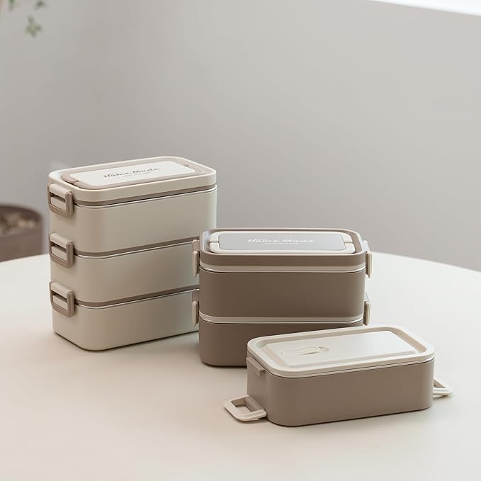 Bento Box Adult Lunch Box, Stackable 3-Layer 304 Stainless Steel for Adults, Office, 3L Capacity, Portable, Soup Bowl, Spoon & Fork, Metal Lunch Box, Tiffin (Brown)